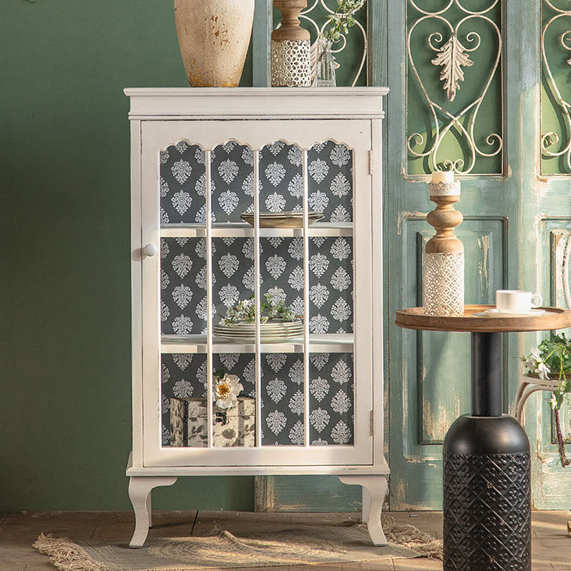 Traditional Curio Cabinet Wood Buffet Cabinet with Glass Door for Living Room