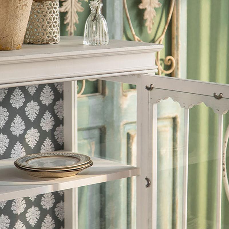 Traditional Curio Cabinet Wood Buffet Cabinet with Glass Door for Living Room