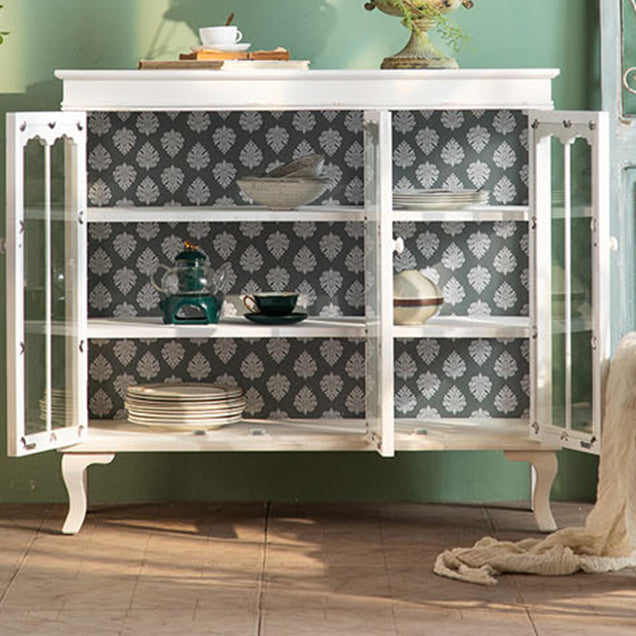 Traditional Curio Cabinet Wood Buffet Cabinet with Glass Door for Living Room