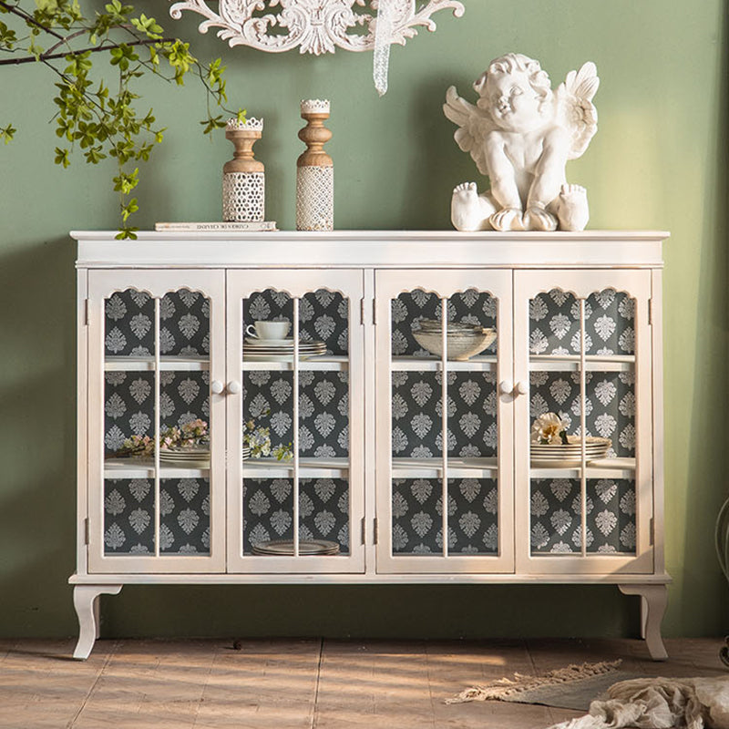 Traditional Curio Cabinet Wood Buffet Cabinet with Glass Door for Living Room