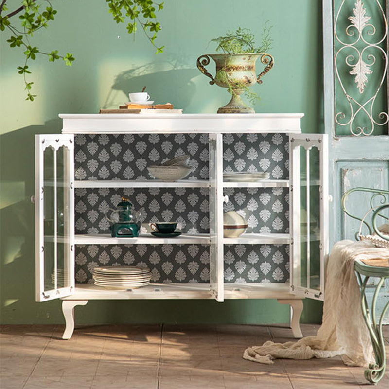 Traditional Curio Cabinet Wood Buffet Cabinet with Glass Door for Living Room