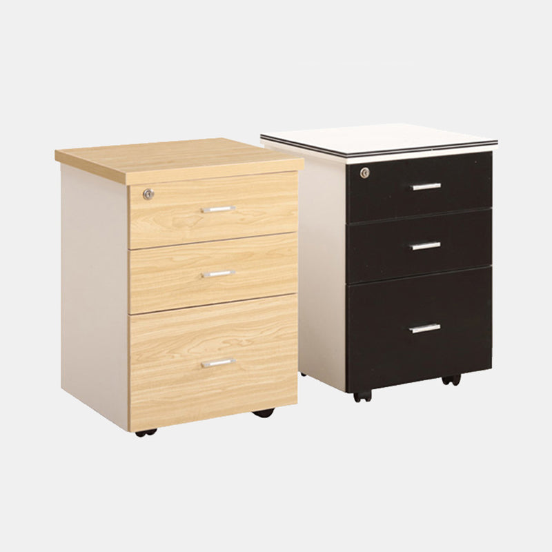 Contemporary File Cabinets Solid Wood Frame Mobile Filing Cabinet with Key Lock