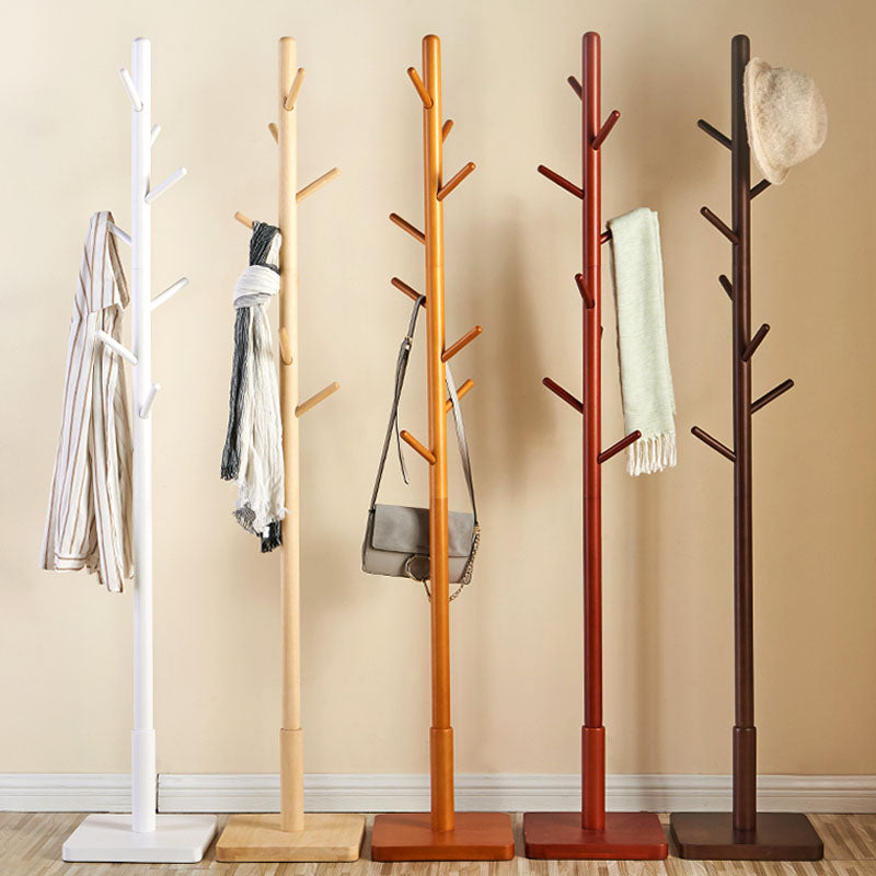 Modern Free Standing Hall Tree, 69" Rubberwood Solid Wood Hall Tree with Wood Hook