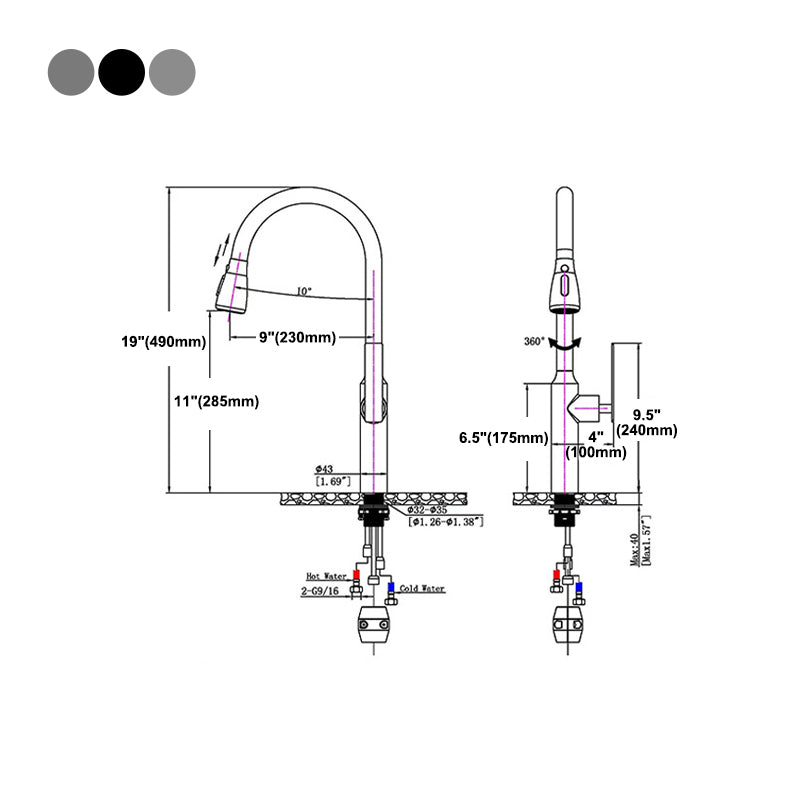 Modern Style Retractable Copper Kitchen Faucet Single Handle High Arc Kitchen Faucet