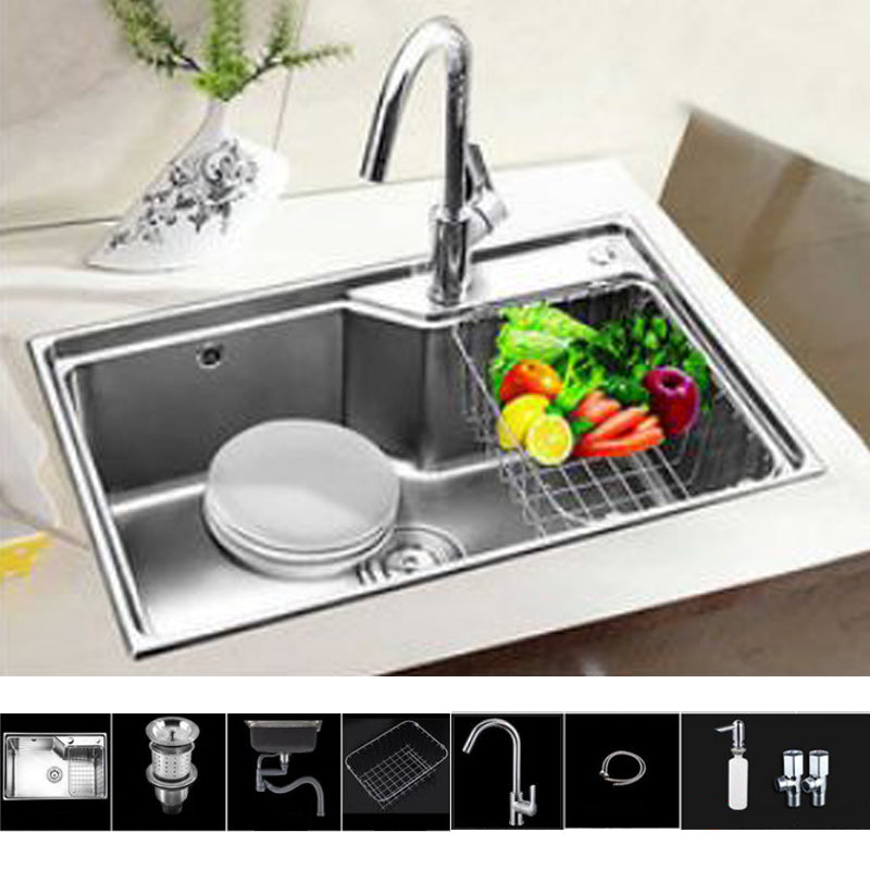 Modern Kitchen Sink Stainless Steel with Basket Strainer and Faucet Workstation Sink