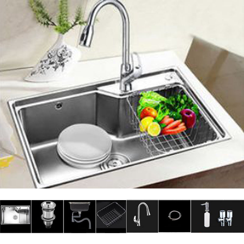 Modern Kitchen Sink Stainless Steel with Basket Strainer and Faucet Workstation Sink