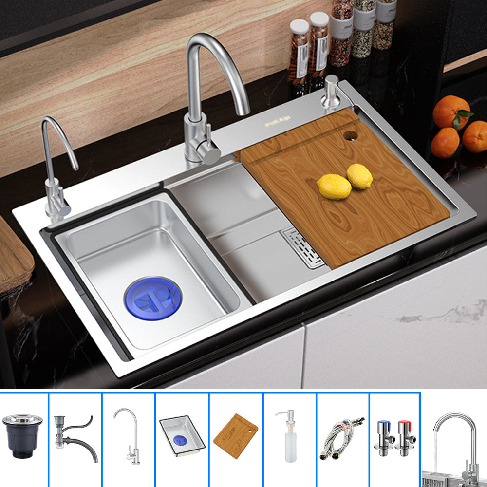 Modern Kitchen Sink Stainless Steel with Grid Strainer and Faucet Workstation Sink