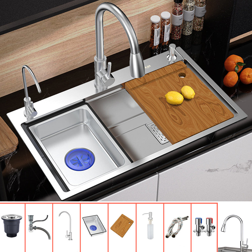 Modern Kitchen Sink Stainless Steel with Grid Strainer and Faucet Workstation Sink