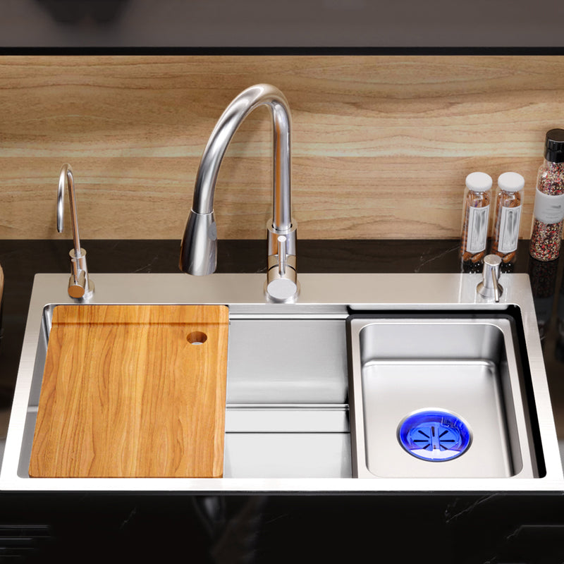 Modern Kitchen Sink Stainless Steel with Grid Strainer and Faucet Workstation Sink