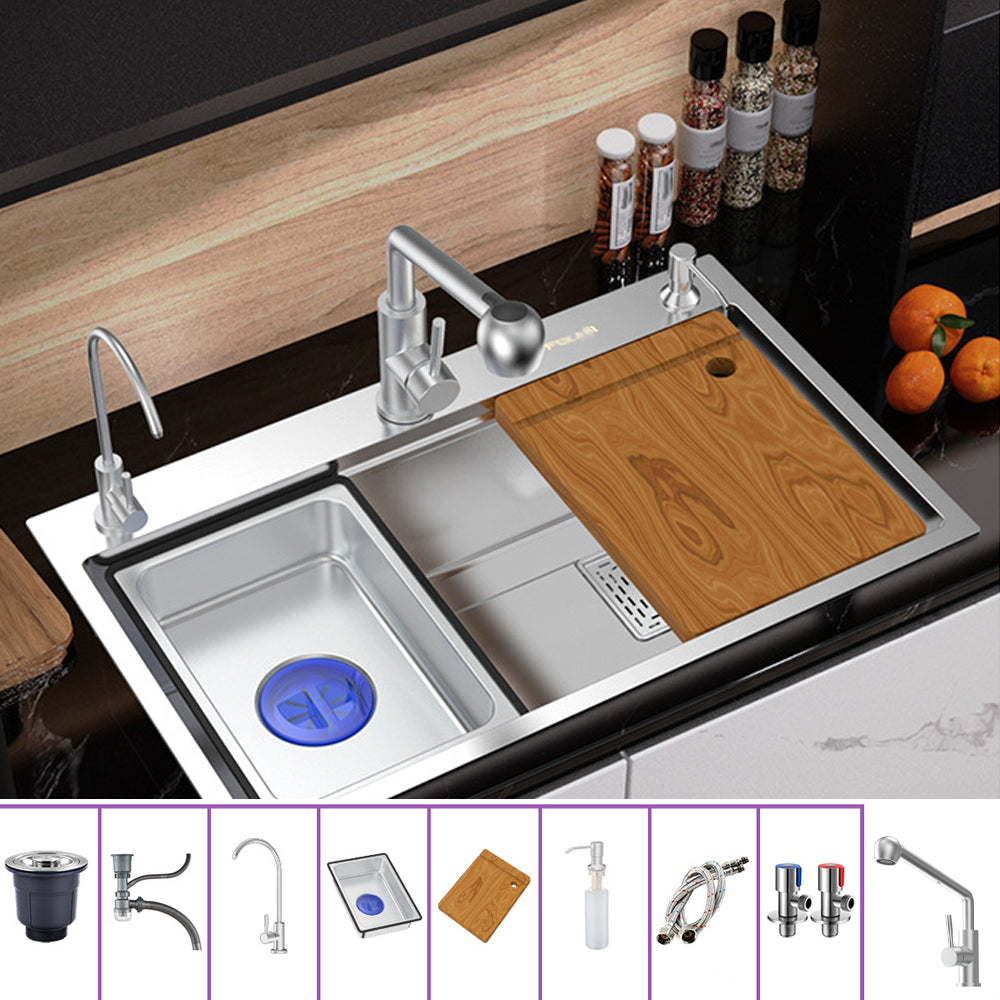 Modern Kitchen Sink Stainless Steel with Grid Strainer and Faucet Workstation Sink