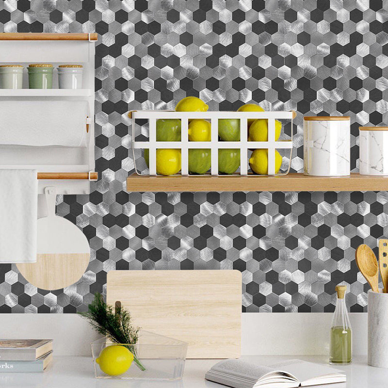 Hexagonal Mosaic Tile Metal Peel and Stick Tiles for Kitchen and Bathroom, 11.8"x 11.8"