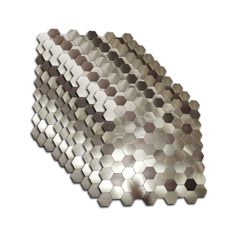 Hexagonal Mosaic Tile Metal Peel and Stick Tiles for Kitchen and Bathroom, 11.8"x 11.8"