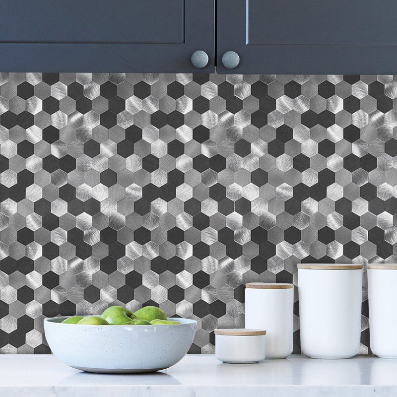 Hexagonal Mosaic Tile Metal Peel and Stick Tiles for Kitchen and Bathroom, 11.8"x 11.8"