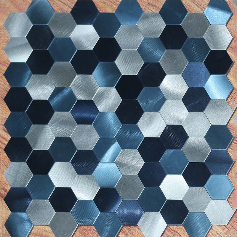 Hexagonal Mosaic Tile Metal Peel and Stick Tiles for Kitchen and Bathroom, 11.8"x 11.8"