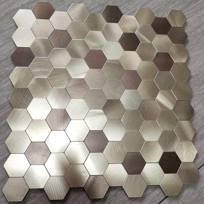 Hexagonal Mosaic Tile Metal Peel and Stick Tiles for Kitchen and Bathroom, 11.8"x 11.8"