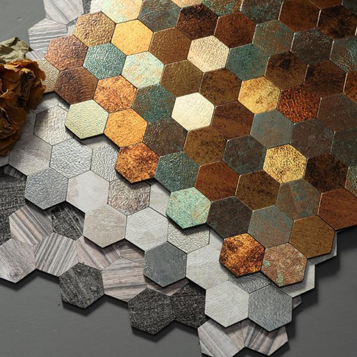 Hexagonal Mosaic Tile Metal Peel and Stick Tiles for Kitchen and Bathroom, 11.8"x 11.8"