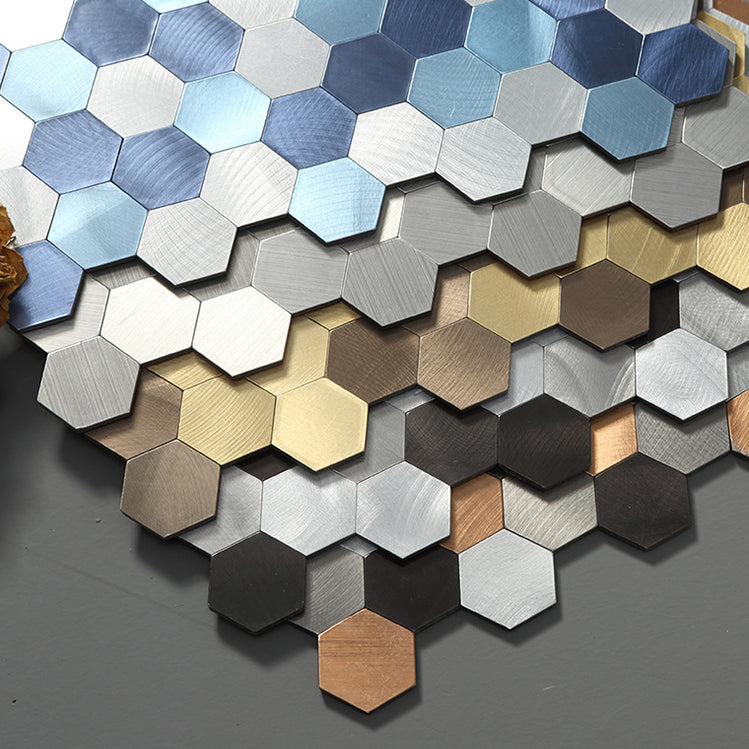 Hexagonal Mosaic Tile Metal Peel and Stick Tiles for Kitchen and Bathroom, 11.8"x 11.8"