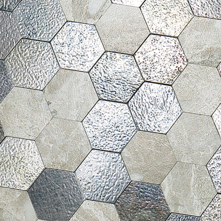 Hexagonal Mosaic Tile Metal Peel and Stick Tiles for Kitchen and Bathroom, 11.8"x 11.8"