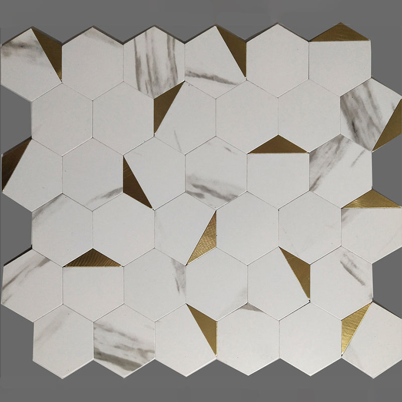 Hexagonal Mosaic Tile Metal Peel and Stick Tiles for Kitchen and Bathroom, 11.8"x 11.8"