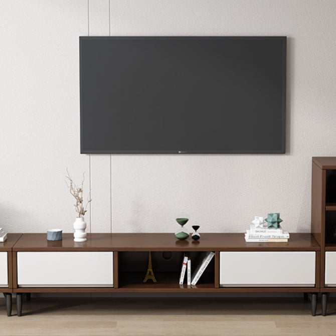 Modern Rubber Wood TV Stand Console Open Storage TV Media Stand with Legs for Living Room