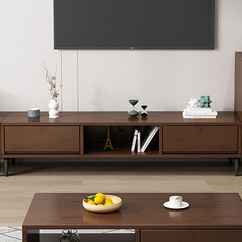 Modern Rubber Wood TV Stand Console Open Storage TV Media Stand with Legs for Living Room