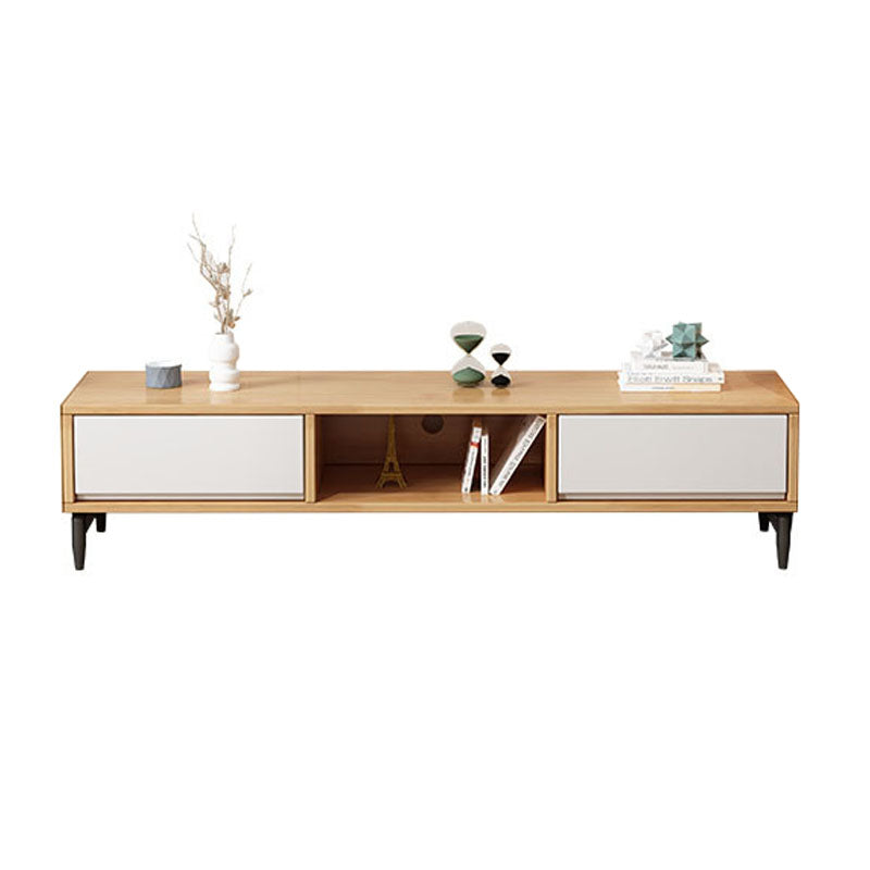 Modern Rubber Wood TV Stand Console Open Storage TV Media Stand with Legs for Living Room