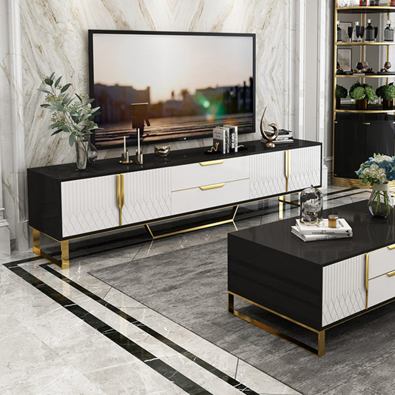 Glam Glass TV Stand Console Enclosed Storage TV Media Stand for Living Room