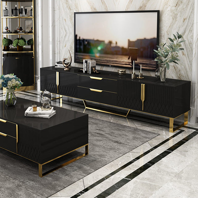 Glam Glass TV Stand Console Enclosed Storage TV Media Stand for Living Room