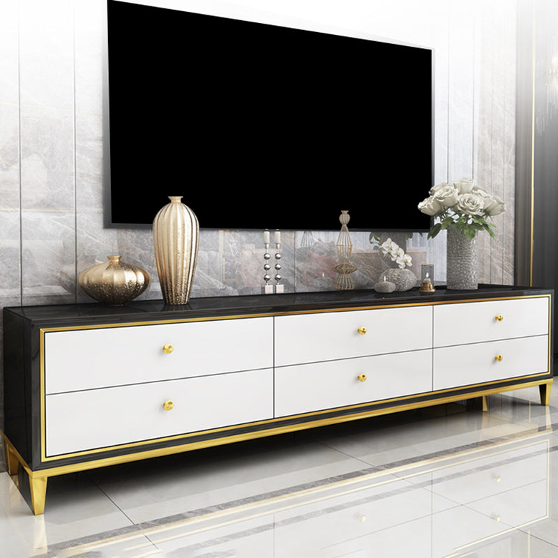 Glam Glass TV Stand Console Enclosed Storage TV Media Stand with Legs for Living Room