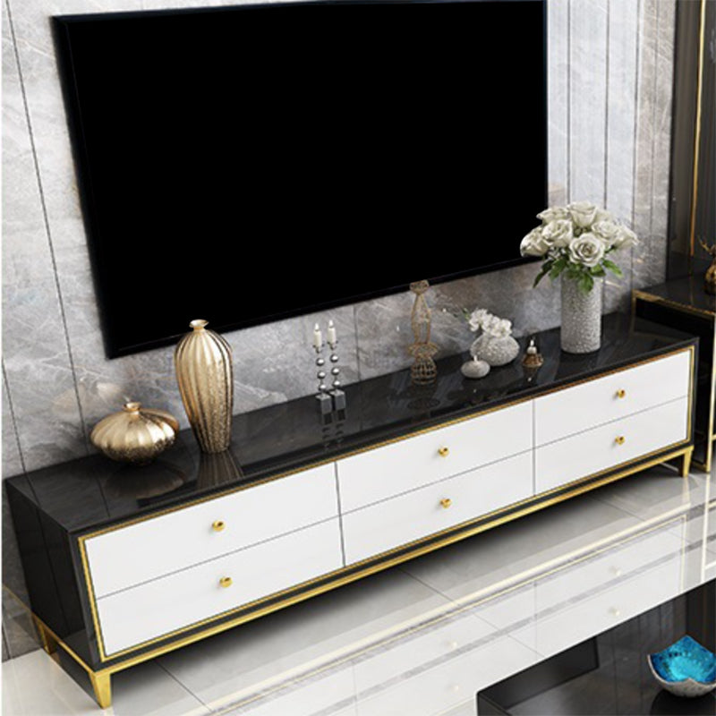 Glam Glass TV Stand Console Enclosed Storage TV Media Stand with Legs for Living Room