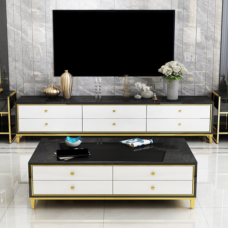 Glam Glass TV Stand Console Enclosed Storage TV Media Stand with Legs for Living Room