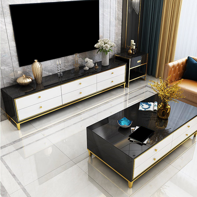 Glam Glass TV Stand Console Enclosed Storage TV Media Stand with Legs for Living Room