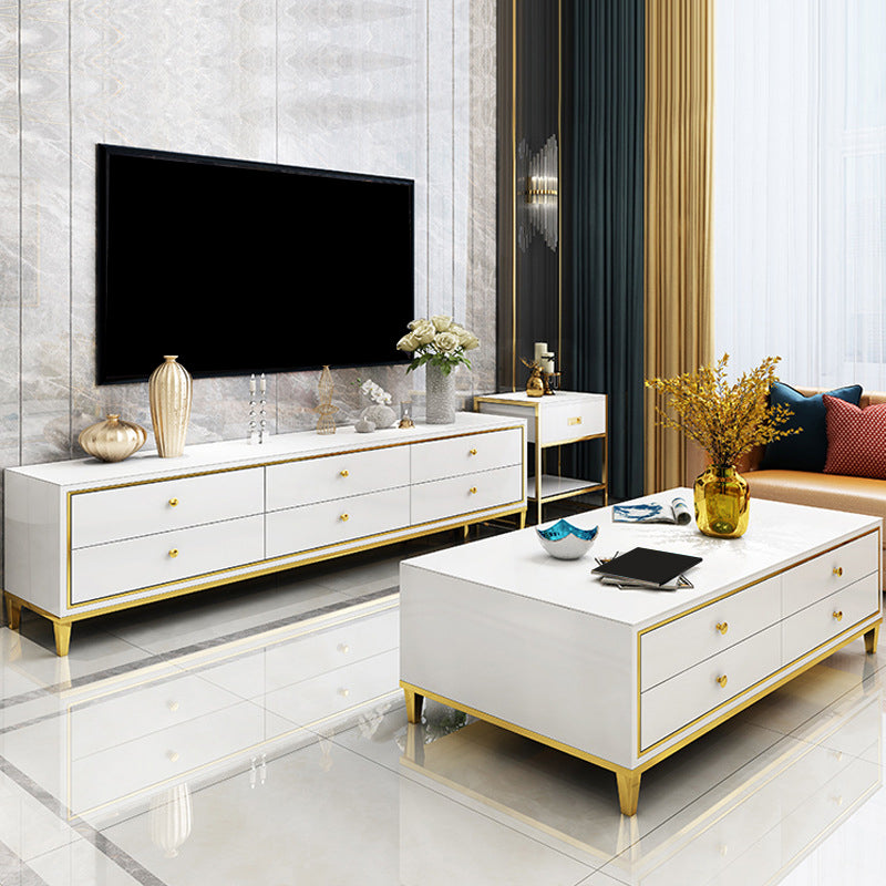 Glam Glass TV Stand Console Enclosed Storage TV Media Stand with Legs for Living Room