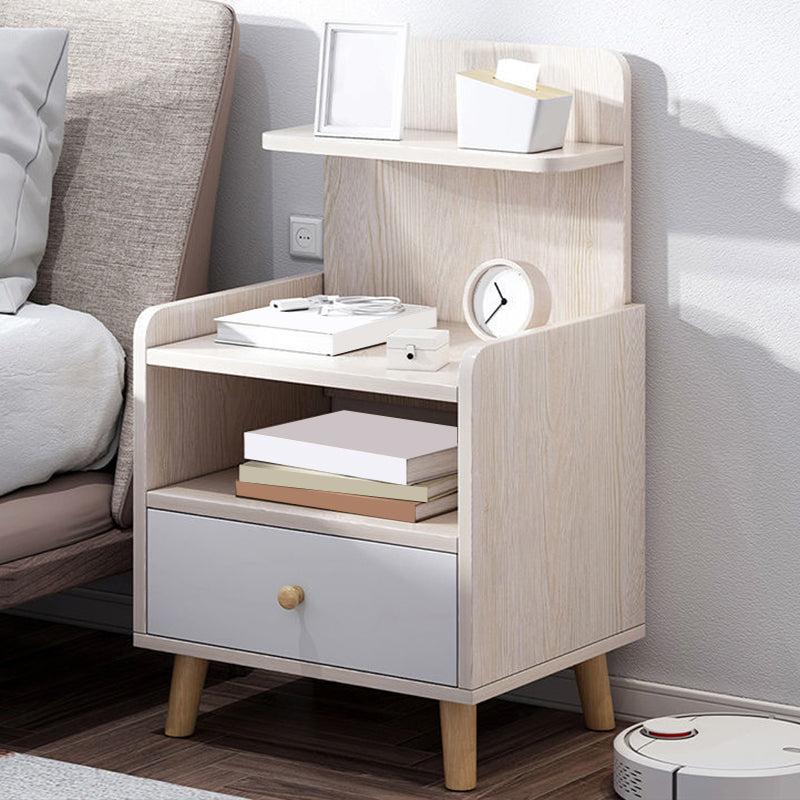 Wooden Night Table Bedroom Open Storage Night Stand with Drawer