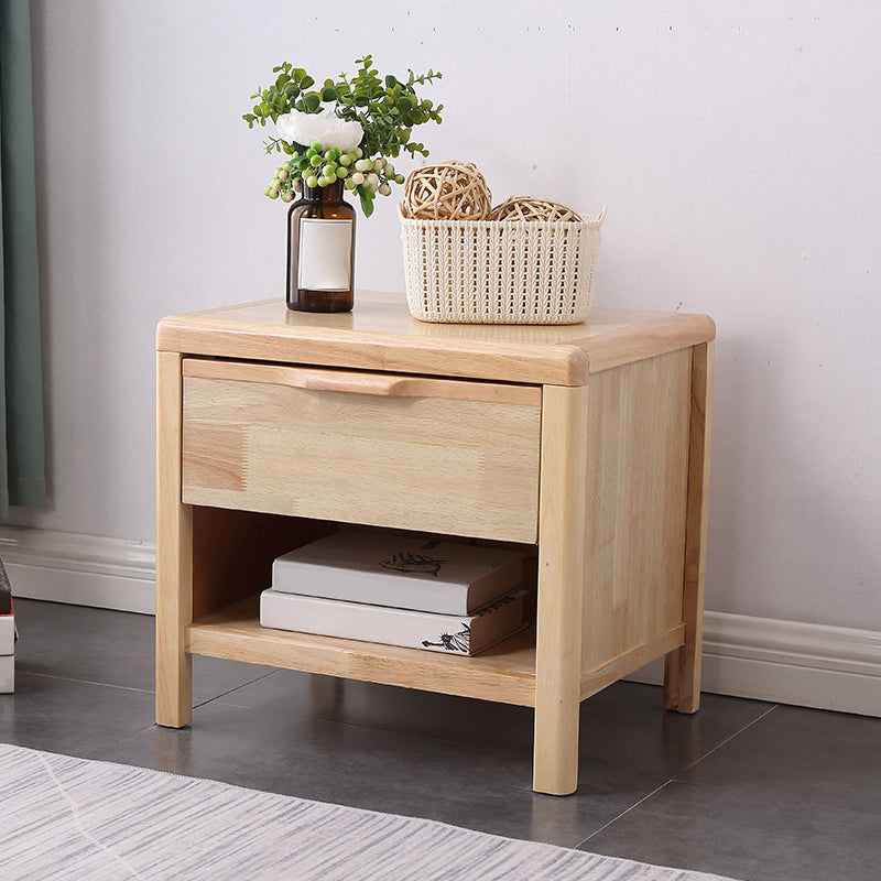 20"L X 22"H Modern Nightstand Rubber Wood Bedside Cabinet with 1-drawer