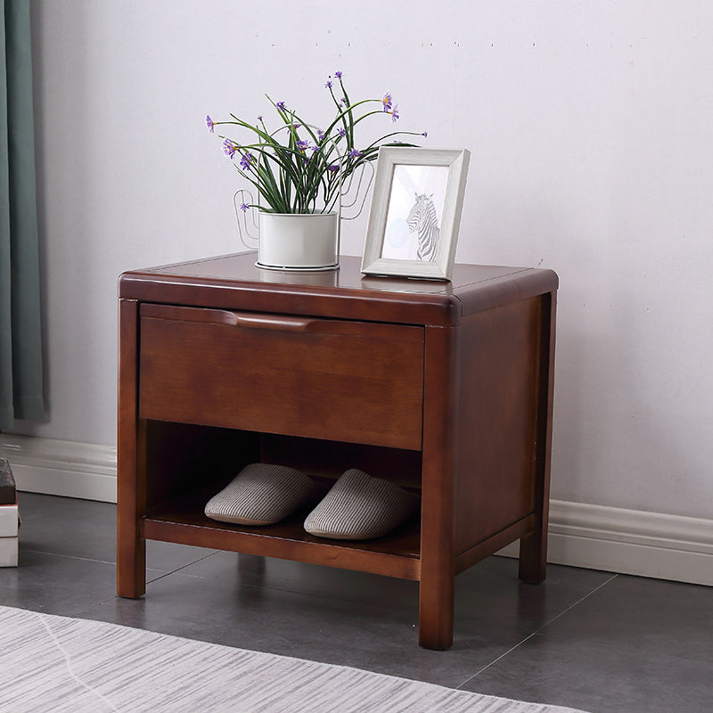 20"L X 22"H Modern Nightstand Rubber Wood Bedside Cabinet with 1-drawer