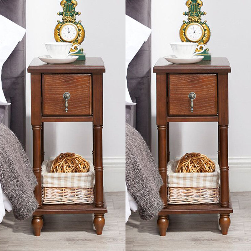 Contemporary Accent Table Nightstand Solid Wood Bedside Cabinet with Drawer