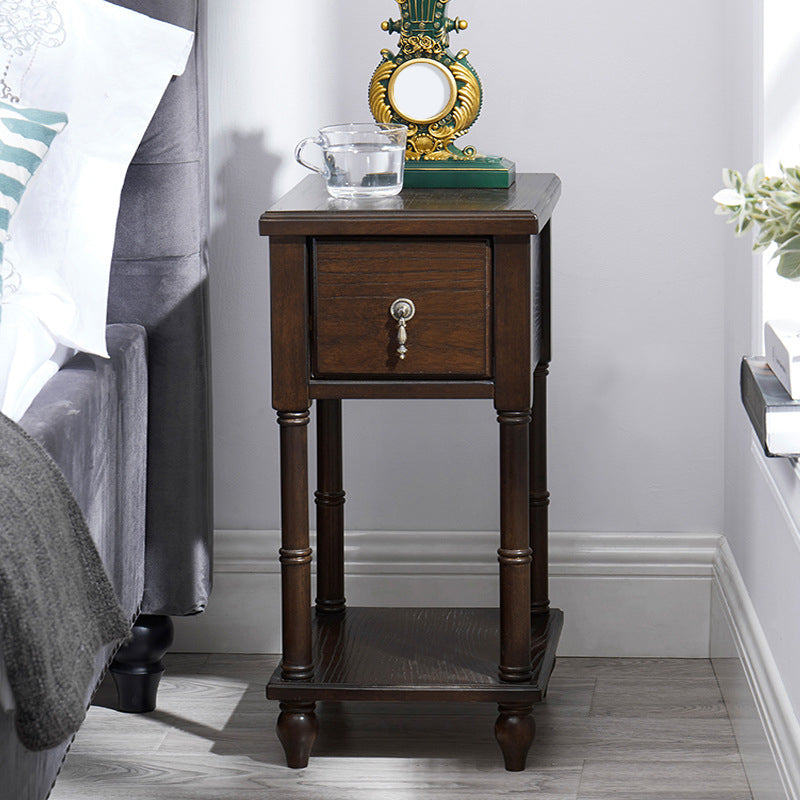 Contemporary Accent Table Nightstand Solid Wood Bedside Cabinet with Drawer