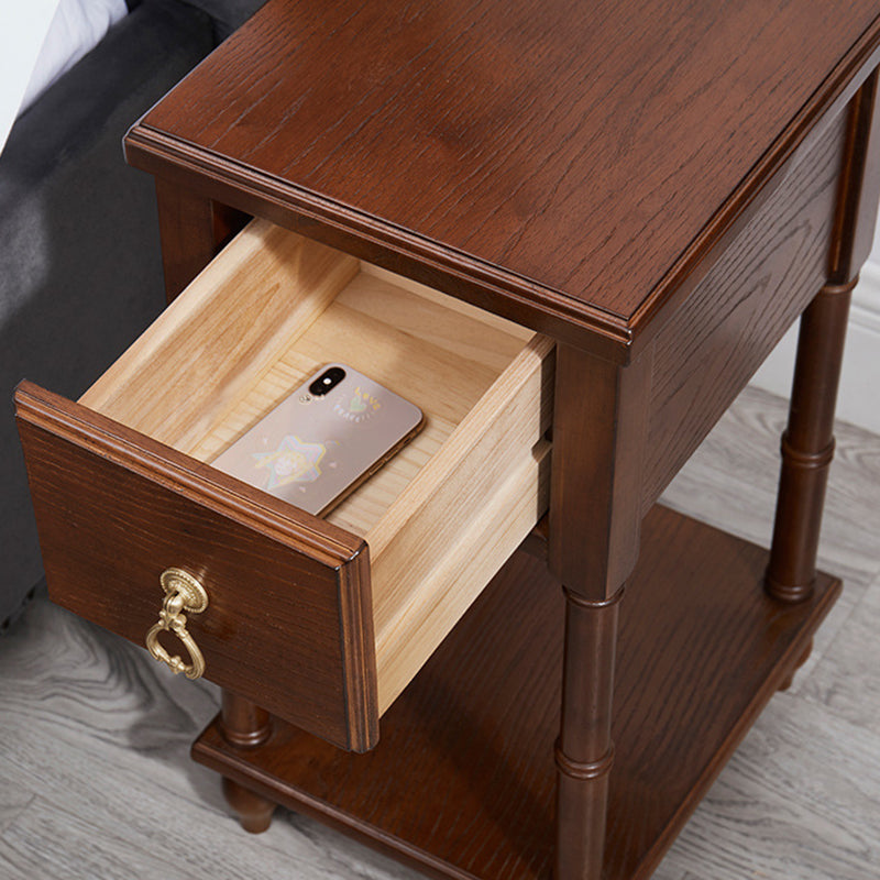 Contemporary Accent Table Nightstand Solid Wood Bedside Cabinet with Drawer