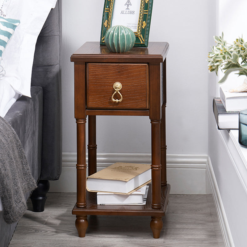 Contemporary Accent Table Nightstand Solid Wood Bedside Cabinet with Drawer