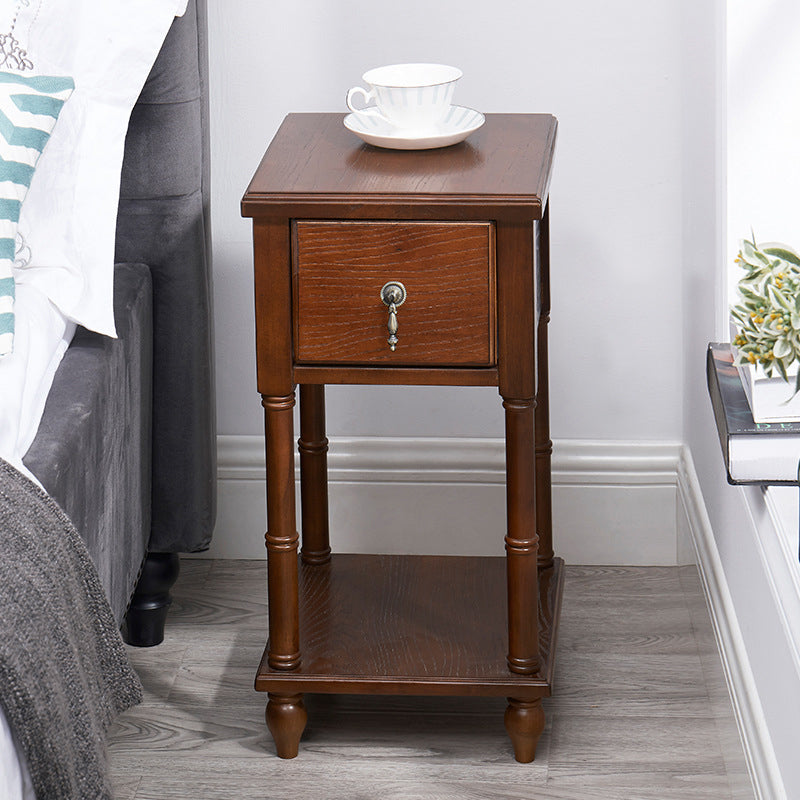 Contemporary Accent Table Nightstand Solid Wood Bedside Cabinet with Drawer