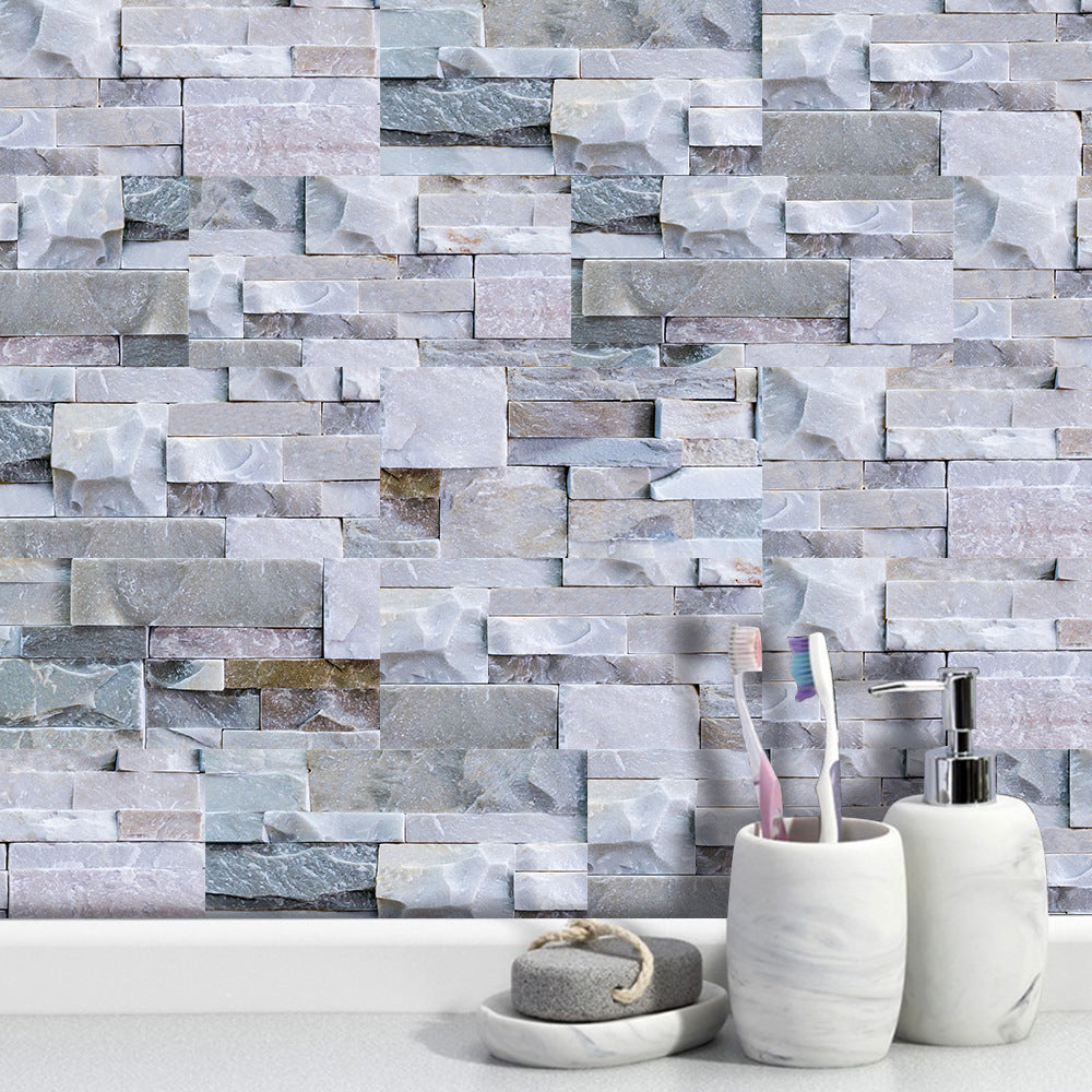 Modern Grey PVC Peel and Stick Tiles Rectangular Stacked Stone Mosaic Tile