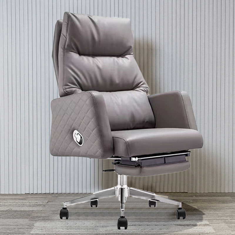 Gray Leather Managers Chair Contemporary Padded Arms Swivel Office Chair