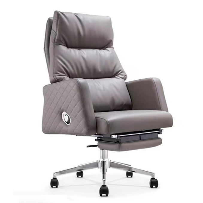 Gray Leather Managers Chair Contemporary Padded Arms Swivel Office Chair