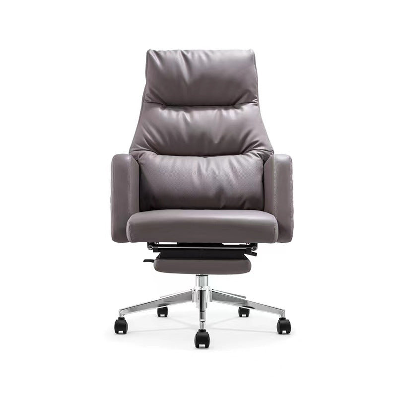 Gray Leather Managers Chair Contemporary Padded Arms Swivel Office Chair