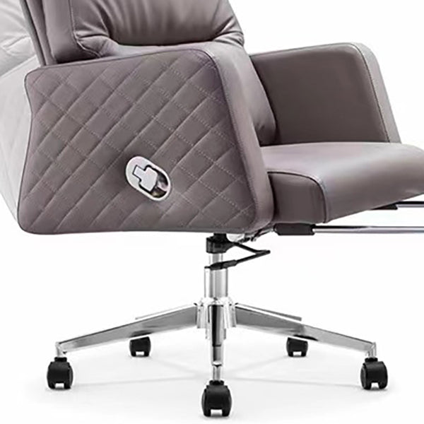 Gray Leather Managers Chair Contemporary Padded Arms Swivel Office Chair