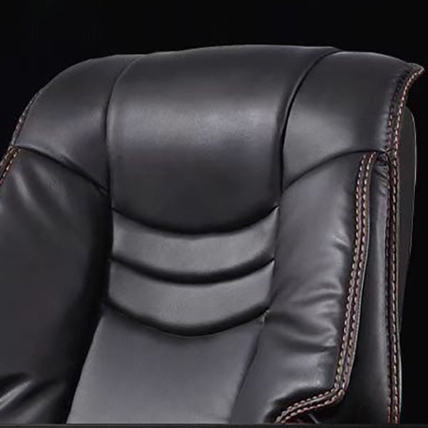 Wood Frame Upholstered Office Chair in Black Leather High Back Executive Chair