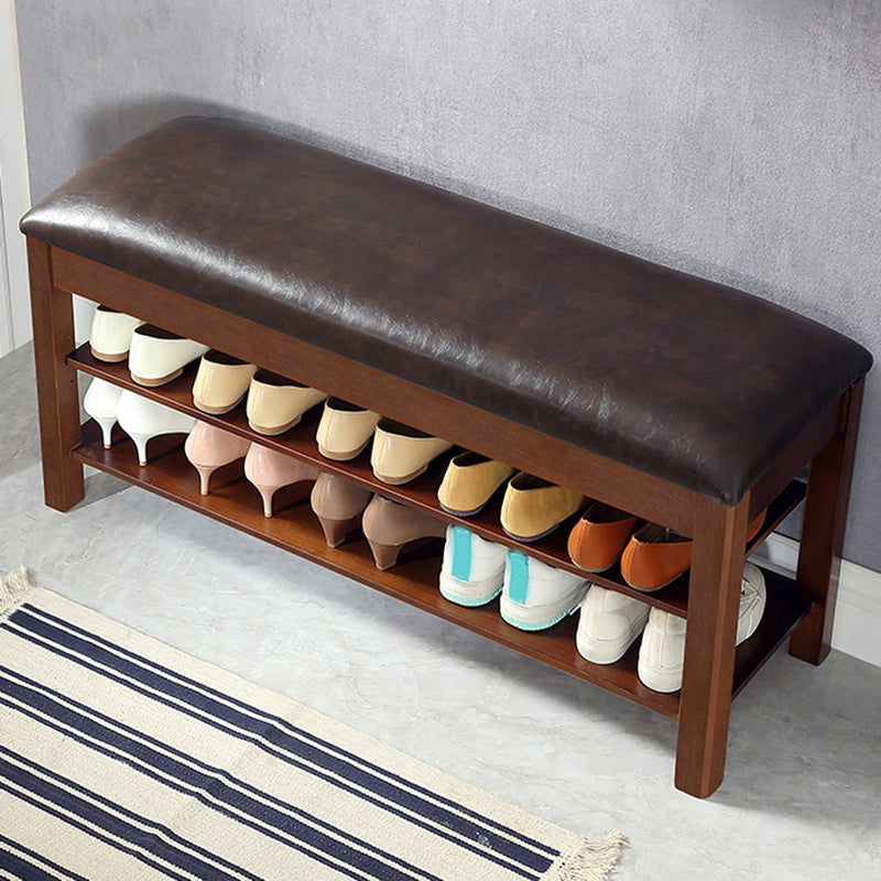 Contemporary Rubber Wood Bench Rectangle Seating Bench in Brown with Storage