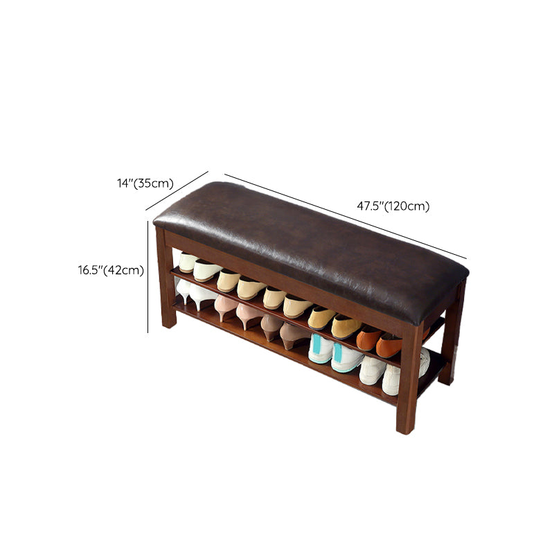 Contemporary Rubber Wood Bench Rectangle Seating Bench in Brown with Storage