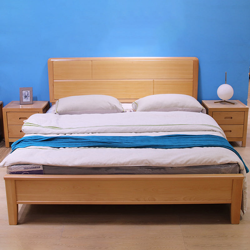 Natural Solid Wood Standard Bed Mid-Century Modern Rectangular Panel Bed
